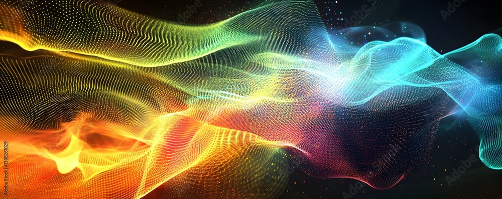 Sticker abstract digital waves flow with vibrant colors and light