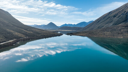 Image of Lake Pearson a high-country lake in the Waimakariri Basin of New Zealand