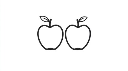 Fototapeta premium Two simple black line art apples on a white background. Possible use Educational material