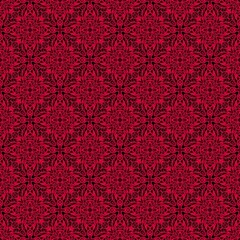 seamless red flower Black backgroud line and geometric ikat fabric pattern background decorative graphic fashion style 