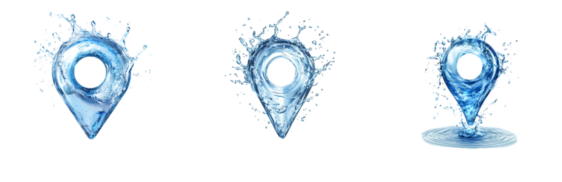 set of Water in the shape of a location pin icon isolated on transparent background