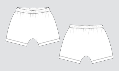 Shorts pant Technical drawing fashion flat sketch vector illustratino template for kids