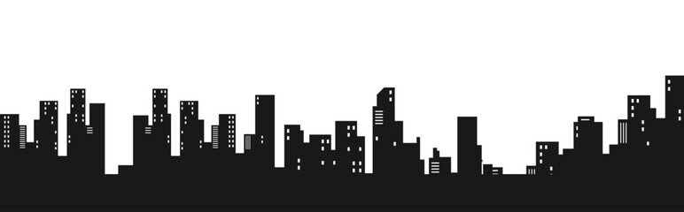 Town silhouette skyline. Vector abstact flat row of buildings, countryside architecture illustration