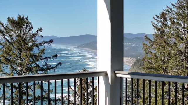 Balcony Reveal from Neskowin Oregon on Highway 101 Pacific Ocean Waves Crashing at Neskowin Ghost Forest and Haystack Rock