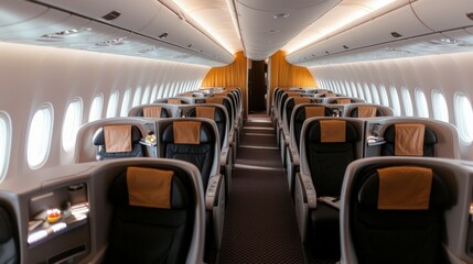 Luxury First Class Airplane Seats  Spacious Cabin Interior  Travel