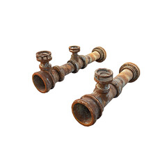 Two Rusty Industrial Pipes with Valves - 3D Render