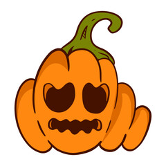 Halloween Pumpkin Face Illustration with Creepy Expression. Vector Character