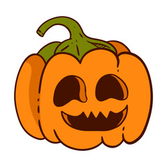 Halloween Pumpkin Face Illustration with Creepy Expression. Vector Character
