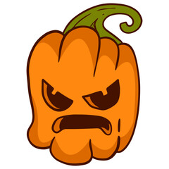Halloween Pumpkin Face Illustration with Creepy Expression. Vector Character