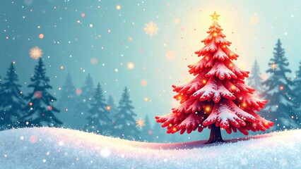 Obraz premium Aesthetic Christmas retro card with a new year tree watercolor handpainted in pastel colors. Copy space. Generative AI. Depth and mood, Vibe, Lighting and Atmosphere, Style and Quality, Additional Ele