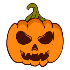 Halloween Pumpkin Face Illustration with Creepy Expression. Vector Character