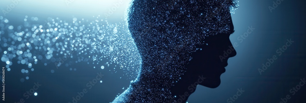 Poster High tech abstract particles forming a silhouette, symbolizing AI driven politics in a modern futuristic environment Generative AI