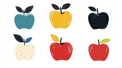 Colorful apple illustrations set, various colors, simple design, for print or digital use