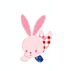 easter bunny in pink illustration. Cute Rabbit drawing for prints