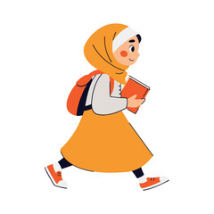 Hijab Student Holding Book Walking School Learning