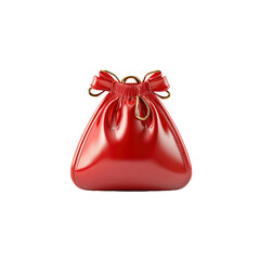 Elegant Red Leather Drawstring Bag with Gold Accents