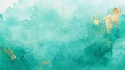 19.Pastel cyan mint liquid marble watercolor background with gold lines and brush stains. Teal turquoise marbled alcohol ink drawing effect. Vector illustration backdrop, watercolor wedding invitation