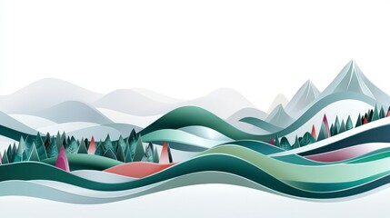Abstract Green Mountain Landscape  Nature Wallpaper Design