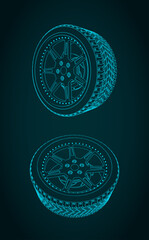 Obraz premium Car wheel blueprints illustration