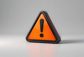 Bright orange warning sign with black exclamation point on white background, 3D rendering for hazard, safety and caution concepts.