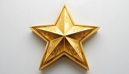 Elegant Golden Star with Intricate Details on White Background - Symbol of Achievement, Excellence, and Luxury Design Element.