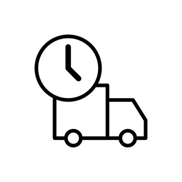 recommend clip art: Fast moving shipping delivery truck line art vector icon for transportation apps and websites
                    