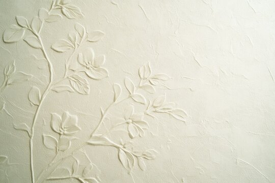 Fototapeta Elegant embossed floral design on a textured off-white wall, creating a serene and sophisticated aesthetic.