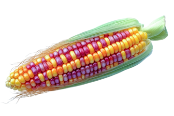 colorful indian corn cob - isolated on white background
