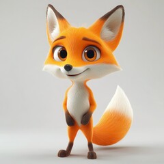 Obraz premium Cute cartoon fox character, studio shot, neutral background, children's illustration