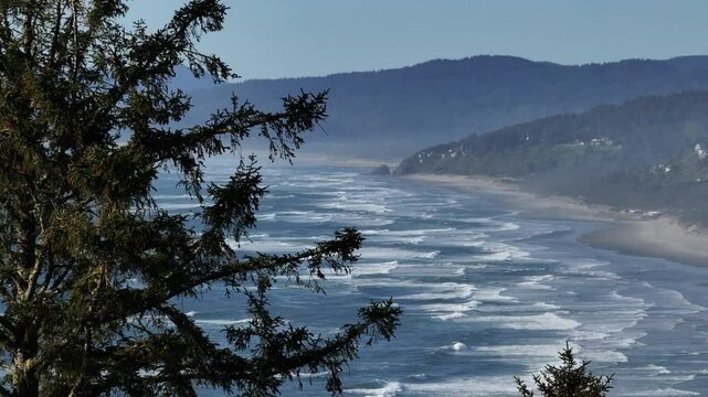 Neskowin Oregon on Highway 101 Pacific Ocean Waves Crashing at Neskowin Ghost Forest and Haystack Rock