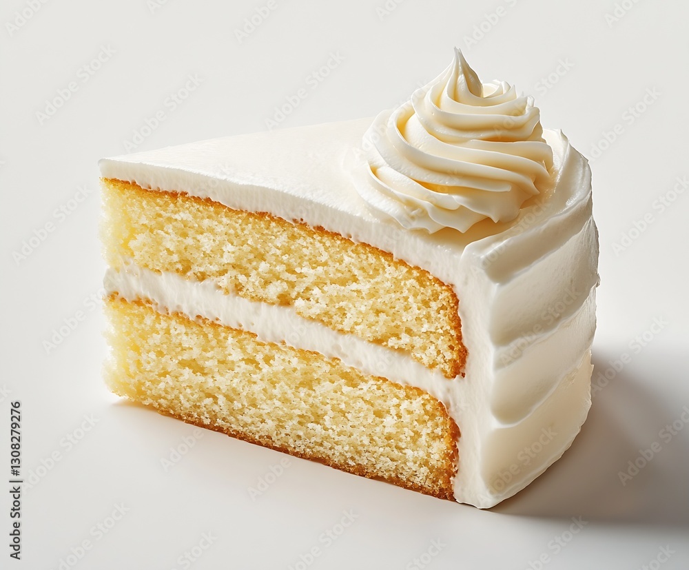 Poster mouthwatering slice of fluffy vanilla cake with cream frosting creating an elegant and indulgent des