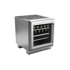 Modern Stainless Steel Wine Cooler with Glass Door and Multiple Shelves