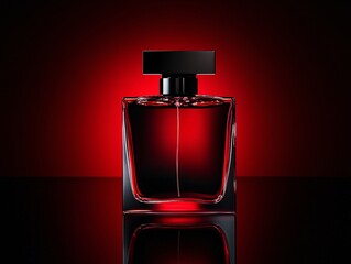 Luxury concept artistic photography of captivating red fragrance bottle in studio