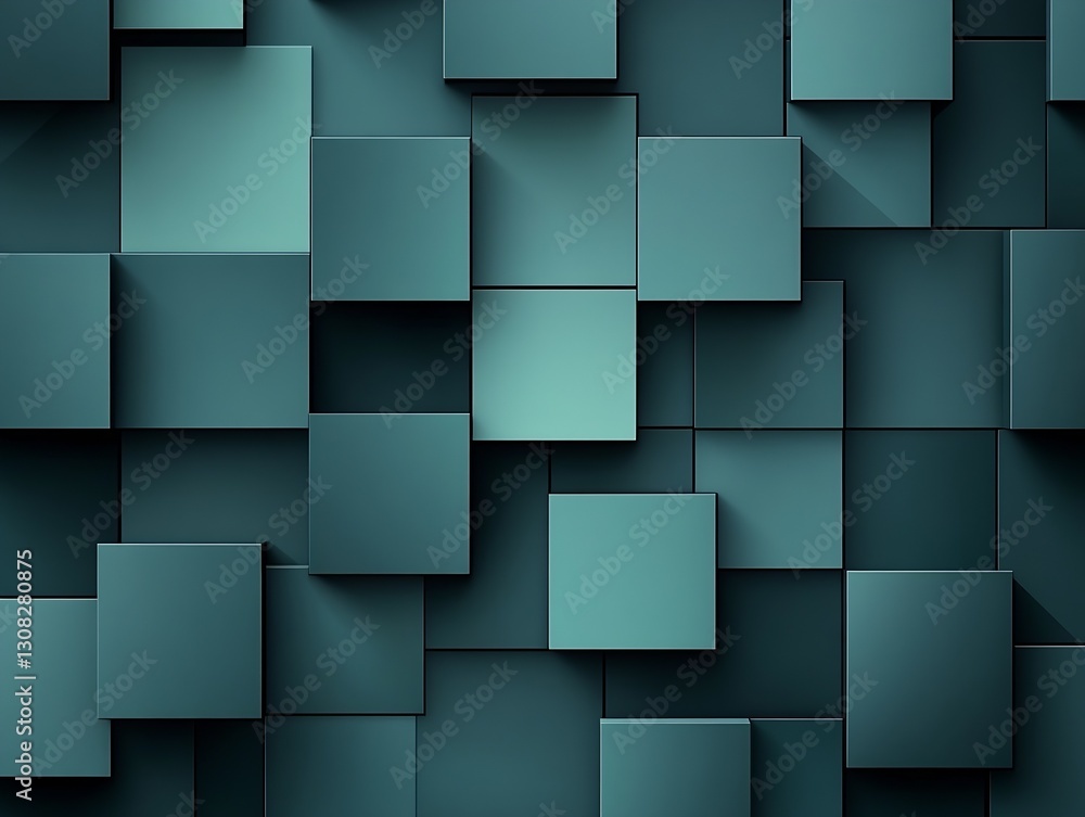 Poster Teal Abstract Background with 3D Geometric Squares for Modern Design Projects : Generative AI