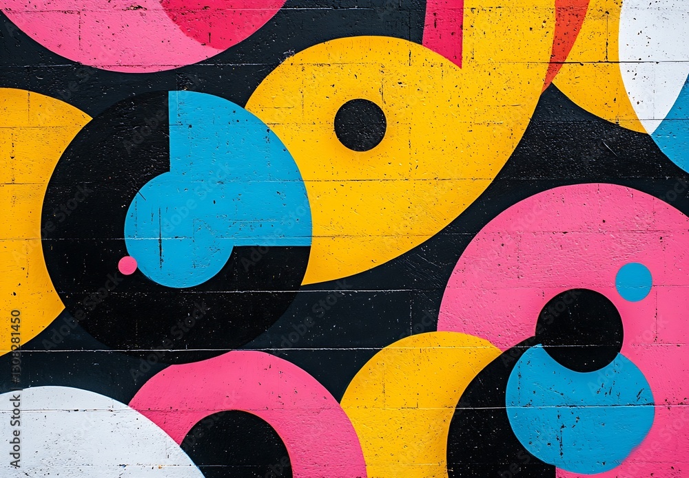 Poster Bold and vibrant circle patterns in graffiti form creating an engaging and energetic urban art style : Generative AI