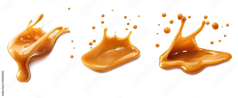 Fototapete Dynamic splashes of vibrant orange liquid showcasing motion in three distinct shapes : Generative AI