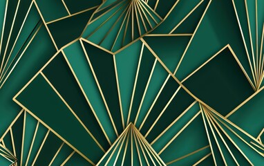 Seamless radiant gold geometric tessellation on deep charcoal, refined high-end Art Deco luxury pattern, sophisticated vintage glamour