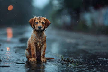 Lonely Abandoned Puppy in the Rain Seeking Compassion and Care