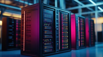 High-tech server in a modern server room showcasing edge computing technologies for enhanced data processing
