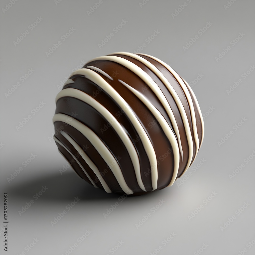Poster delicious chocolate truffle with white drizzle on a simple grey background for mouthwatering dessert