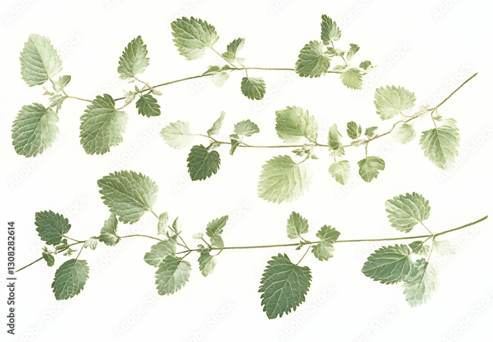 Poster fresh green leaves of catnip herb on a white background for natural aesthetics : generative ai