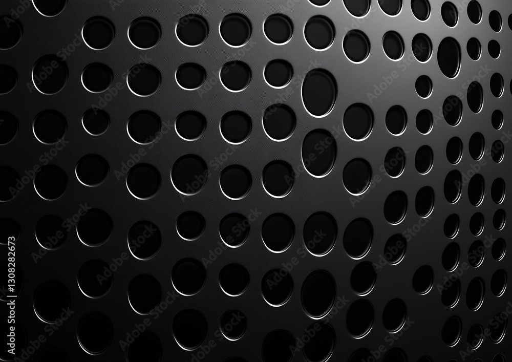 Poster Close Up Of Black Textured Surface With Circular Holes For Abstract Background : Generative AI