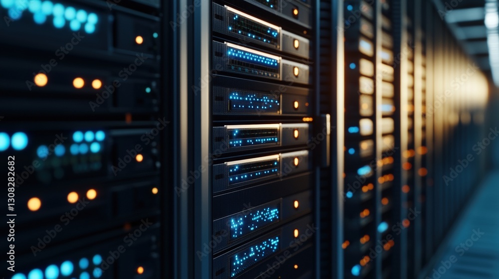 Poster high-performance server in a well-organized server room showcasing state-of-the-art technologies for