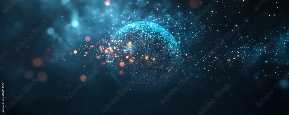 Aufkleber Digital Render of Earth Surrounded by Cosmic Particles and Lights for Futuristic Spacescape Projects : Generative AI