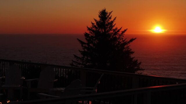 Sunset Balcony Reveal from Neskowin Oregon on Highway 101 Pacific Ocean Waves Crashing at Neskowin Ghost Forest and Haystack Rock