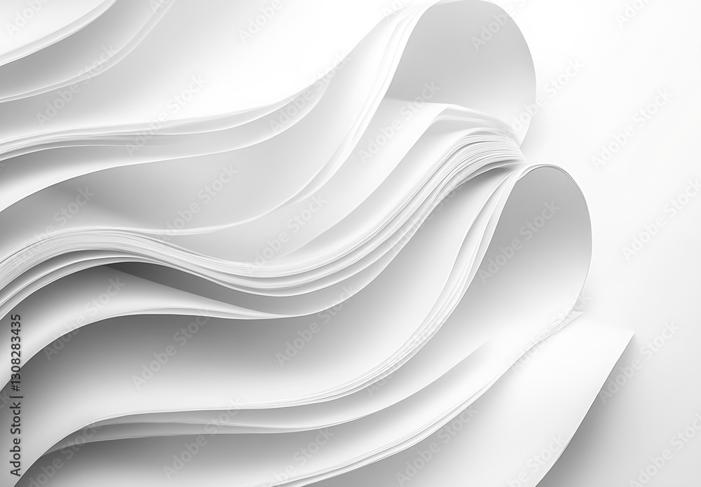 Aufkleber close up of flowing white paper waves for artistic background and texture : generative ai
