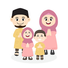 Illustration of islamic family. Muslim family. forgiveness icon. Vector welcoming ramadan