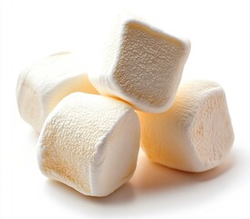 A creative composition of soft marshmallows stacked together on a white background conveying sweetness and indulgence in snacks : Generative AI