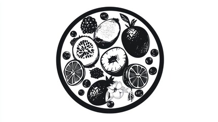 Colorful fruit platter graphic design, possible use in healthy food or smoothie promotion