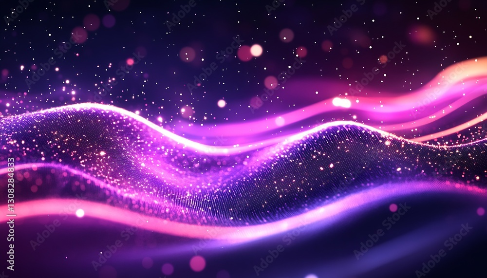 Poster Vibrant abstract wave pattern with sparkling lights creating a dreamy atmosphere : Generative AI